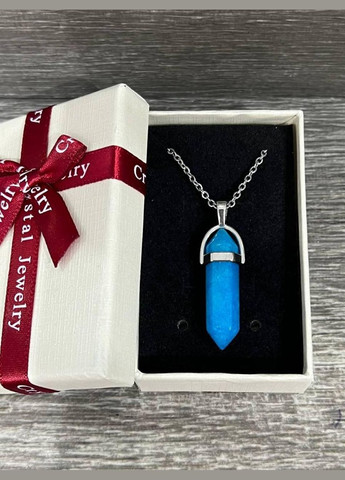 Підвіска з натуральним каменем Блакитний Аквамарин у вигляді кристала шестигранника на ланцюжку у подарунковій коробочці No Brand (331291751)