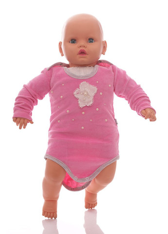 Боди с длинным рукавом для девочки Цветочек велюр розовый MiniPapi 62 см (26692) BABYKROHA (297200897)