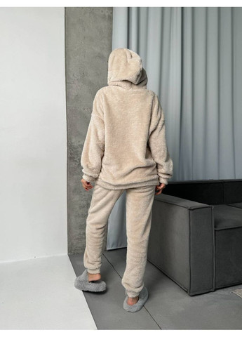 Бежевая зимняя женская пижама свитшот + брюки No Brand