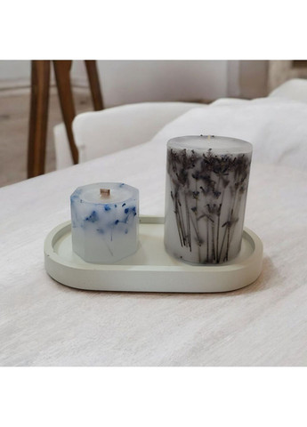 Набір свічок ручної роботи декоративні свічки в наборі з 2 шт на овальній підставці з гілочками блакитної гіпсофіли та лаванди Handmade Studio - AV (370203293)