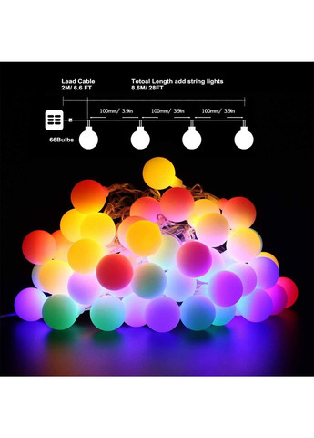Гірлянда на сонячній батареї "Маленькі кульки" 66 LED 10,6 м комбінований Oreunik Amazon (370878177)