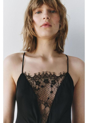 Черное длинное платье zw collection с кружевом Zara