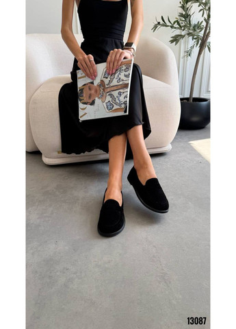 Женские лоферы женские черные из натуральной замши. | чёрные (353601917)