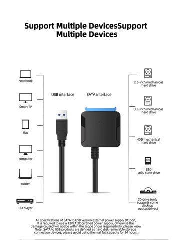 Адаптер USB 3.0 на SATA для HDD та SSD 2.5/3.5 з блоком живлення (0106) No Brand (351366374)