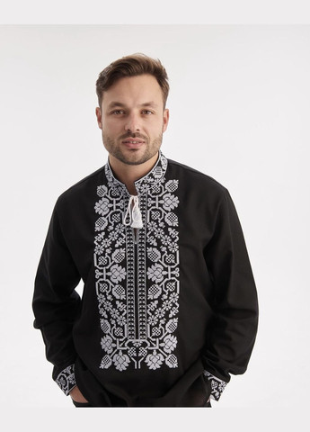 Чорна чоловіча вишиванка всеволод чорна з білим Galychanka (300358739)