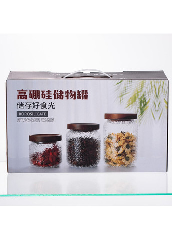 Набор банок для сыпучих продуктов 3 штуки с бамбуковыми крышками 400/600/800 мл 64486-12 Yiwu (368707208)