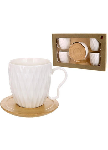 Чайный фарфоровый набор Ceram-Bamboo 4 чашки 300мл с бамбуковыми блюдцами Bona (372170753)