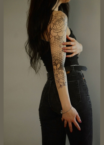 Временное тату "Тату-рукав Цветы с узором" Arley Sign (293942942)