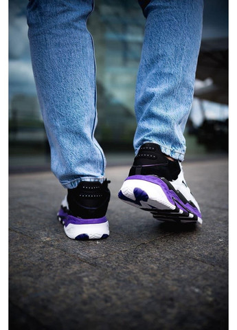Чорні Осінні кросівки чоловічі adidas niteball white black violet адідас найтбол No Brand