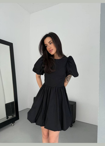 Черное платье мини с открытой спинкой черного цвета 32658 клеш Fashion однотонное