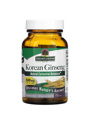 Корейський женьшень, 500 мг, Korean Ginseng,, 50 вегетаріанських капсул Nature's Answer (322741292)