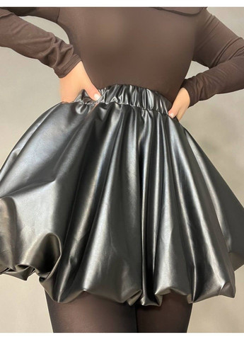 Черная юбка женская 2418 короткая пышная баллон на резинке экоркожа черная Ariadna