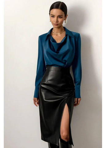 Черная праздничный, коктейльный, повседневная, вечерний, офисная, кэжуал женская кожаная юбка FINO Mode