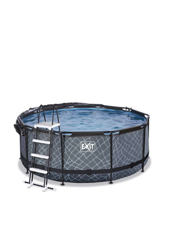 Басейн каркасний EXIT круглий із куполом 360 х 122 см з оздобленням під камінь + насос 35 Вт + сходи Сірий Exit Toys (329444249)