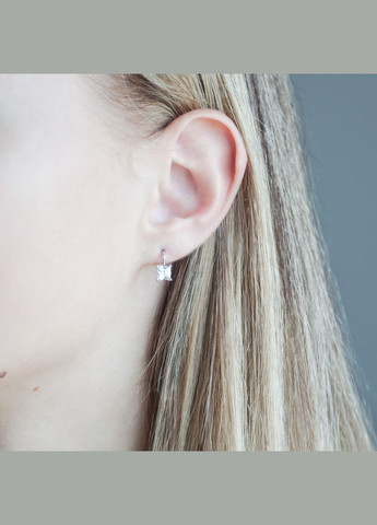 Серебряные серьги пусеты Запятая с квадратным фианитом No Brand (333705401)