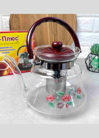 Стеклянный чайник на плиту с металлическим ситечком 1.4л 1042 A-Plus (313588023)