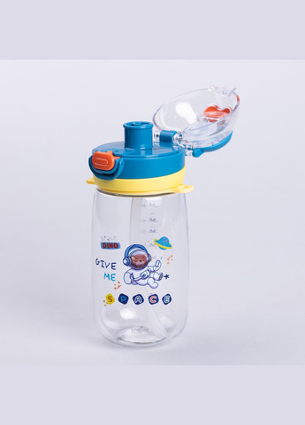 Бутылка для воды детская 550 мл с ремешком и трубочкой для спорта и школы 20 см Синяя Yiwu (326177826)
