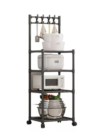 Кухонный металлический стеллаж на колесах с полками крючками 4 полки для кухонных принадлежностей 130х42х34 см (480927-Prob) Unbranded (348322334)