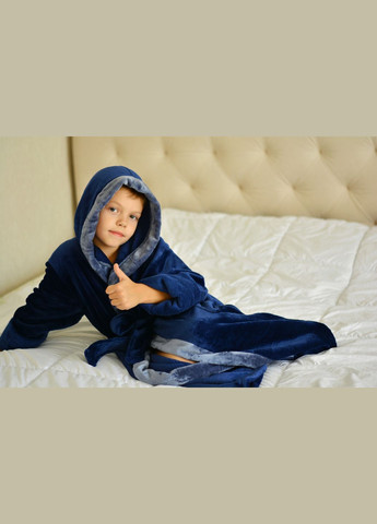 Теплий, комфортний і зручний дитячий махровий халатик для хлопчика 💪 Синій із сірим Victoria (308342214)