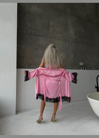 Халат женский шелковый с кружевом Розовый Maybel (322444357)