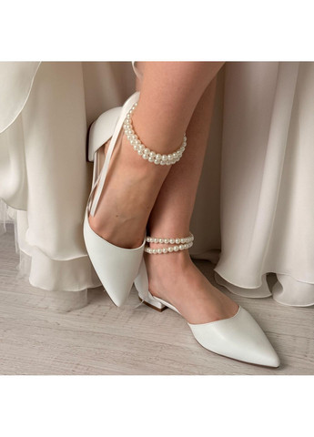 Женские женские балетки свадебные кожаные с ремешком с жемчугом и брошью жемчуга (снимается) - б-0003-4 | белые однотонные брошь искусственная кожа (356117134)