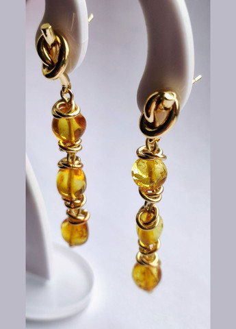 Сережки 2505 з натурального бурштину Коньячний відтінок MINOV (311310489)