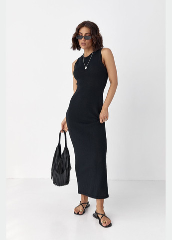 Черное вечернее вязаное длинное платье без рукавов - черный Lurex