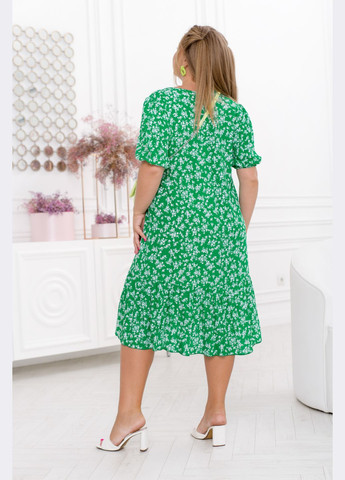 Зеленое повседневный платье с воланом а-силуэт No Brand с цветочным принтом