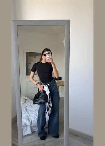 Жіноча літня бавовняна базова футболка в стилі скімс класична однотонна блакитна Україна - (339402899)