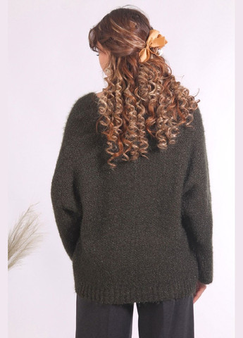 Оливковий (хакі) демісезонний светр жіночий 99047 в'язка хакі Актуаль