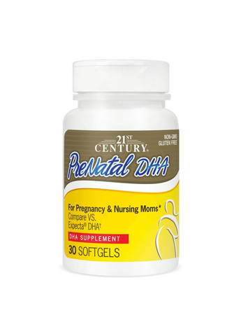 ДГК (докозагексаеновая кислота) для беременных, PreNatal DHA,, 30 желатиновых капсул 21st Century (322768130)