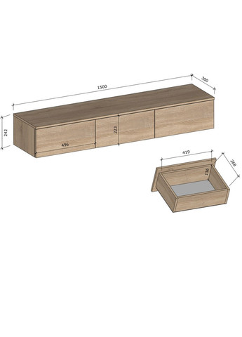Подвесная ТВ тумба Т221 Ш1500/В242/Г360 мм MORELI (313859414)
