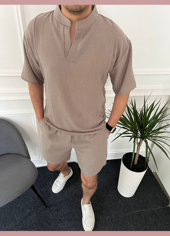 Бежевий літній чоловічий костюм вільного крою No Brand