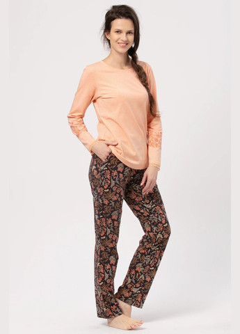 Персиковая всесезон пижама женская из хлопка lns 785 кофта + брюки Key