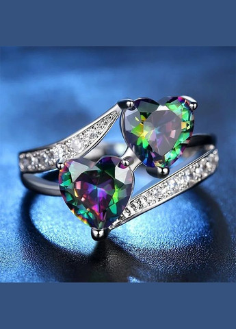 Серебристое кольцо с камнем радужным в форме сердца р. 16.5 Fashion Jewelry (285272326)