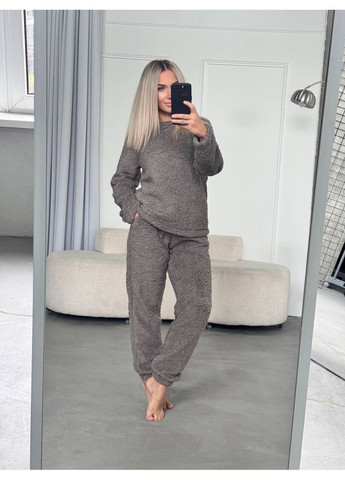 Графітова зимня піжама 105 плюш травка,кофта та штани Україна