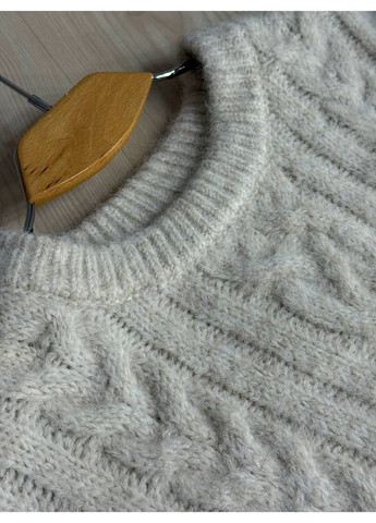 Молочний демісезонний светр жіночий a-n 3324 оверсайз крупна в’язка букле коси довгий one size No Brand