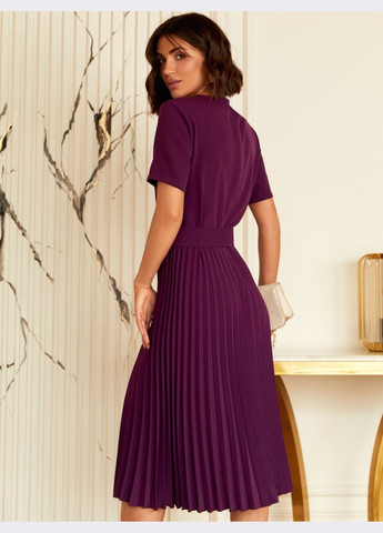 Фиолетовое фиолетовое платье-клёш с юбкой-гофре и поясом Dressa
