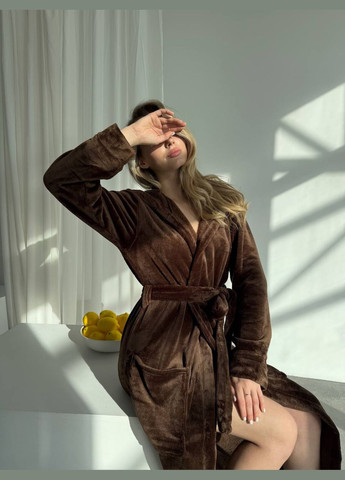 Женский теплый халат на запах длинный с капюшоном No Brand (316450754)