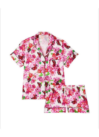 Белая всесезон женская пижама satin short pajama set сатиновая белый рубашка + шорты Victoria's Secret