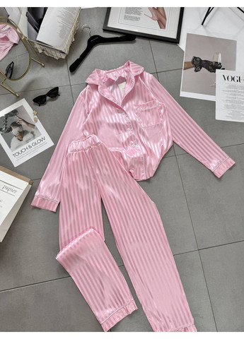 Розовая всесезон пижама из нежного шелка — замеры в описании рубашка + брюки GD/GL Модний простір