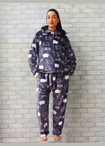 Комбинированная всесезон теплый женский домашний костюм вельсофт махра зимний, кофта на молнии с капюшоном, штаны с карманами No Brand