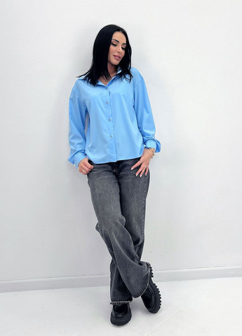 Голубая демисезонная базовая женская рубашка Fashion Girl Eden