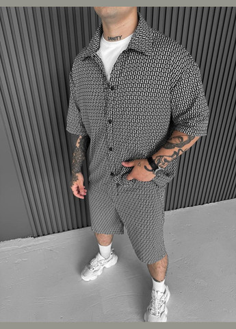 Черно-белый летний стильный летний костюм с шортами, с рубашкой Vakko