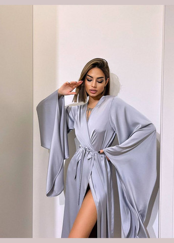 Женский роскошный длинный коричневый шелковый халат кимоно на запах с длинными шоколадными рукавами. No Brand (315337475)