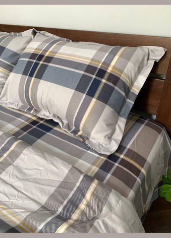 Комплект постельного белья из микросатина с готовым одеялом 200х230см Бежевый с синим Евро (П1Е41063) Koloco (308754672)