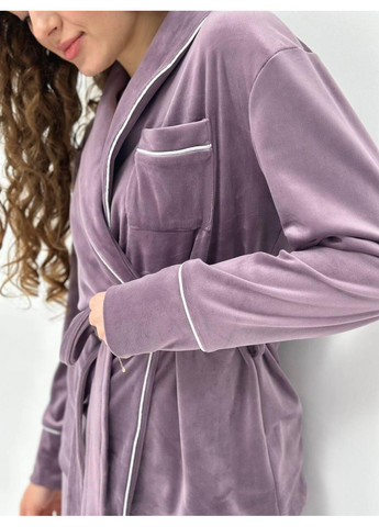 Фиолетовая женская пижама двойка: рубашка и брюки для дома фиолетового цвета из велюра с длинными рукавами для сна No Brand
