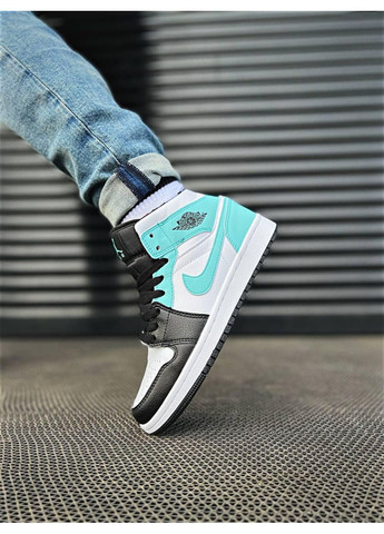 Серые демисезонные кроссовки мужские nike air jordan 1 retro mid island green найк аир джордан No Brand