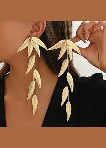 Сережки довгі Золоті листя верби No Brand (341320129)