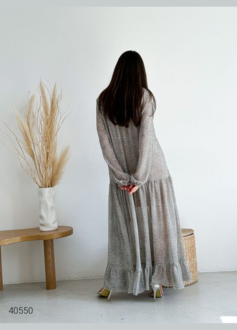 Сіра повсякденний шифонова сукня максі Liton з абстрактним візерунком